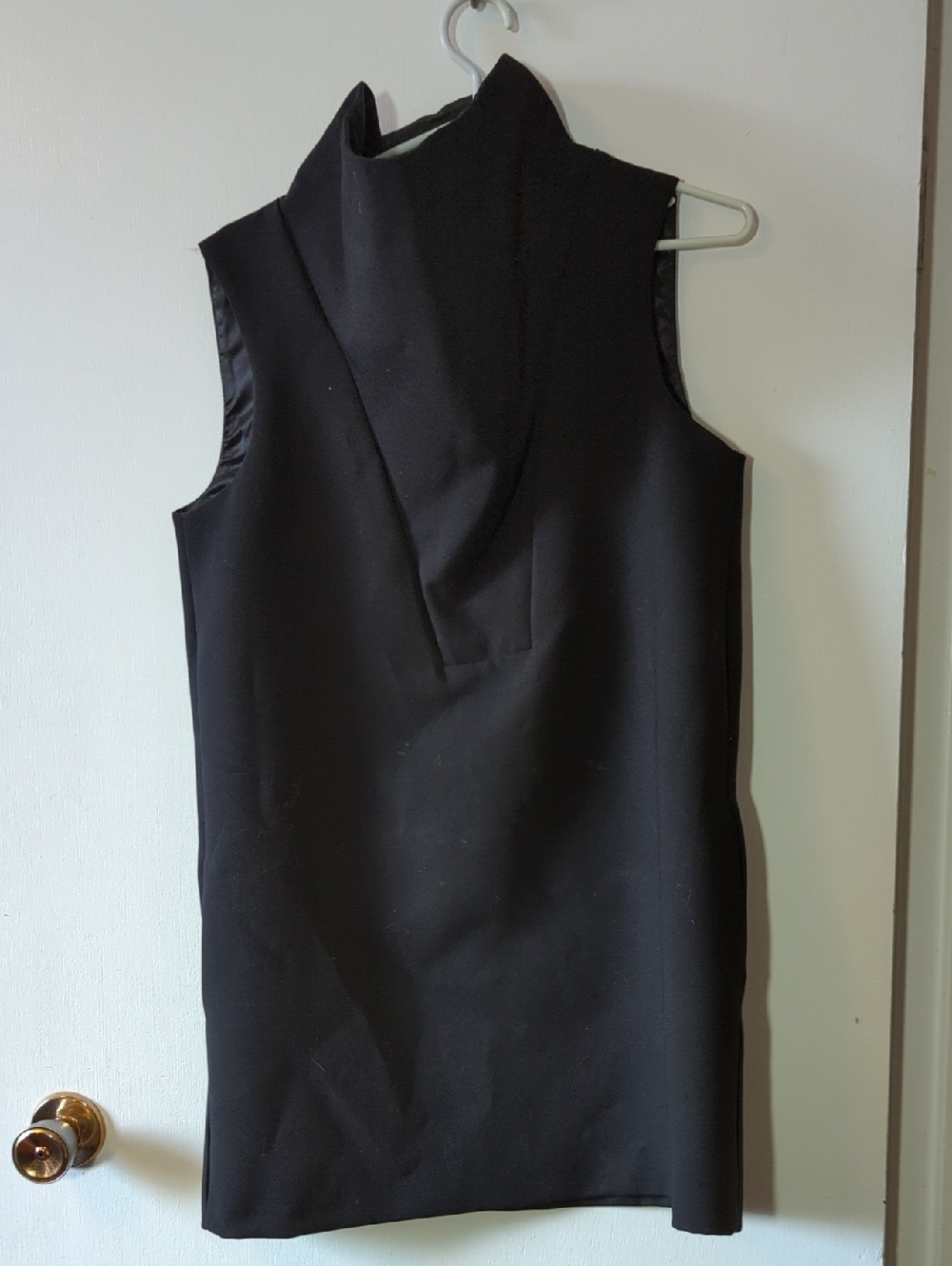 Zara Black Sleeveless Mini Dress with High Collar